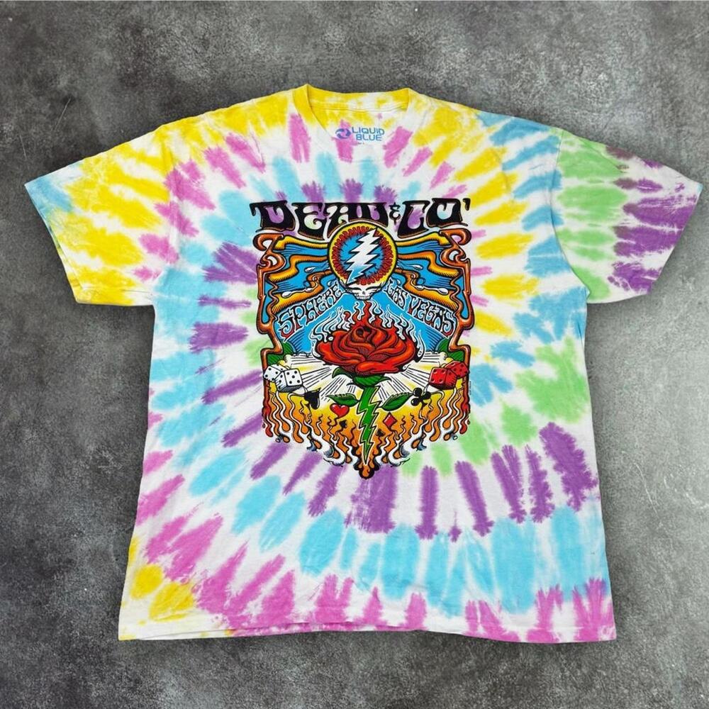 Liquid Blue Grateful Dead Las Vegas Tie-Dye Graphic T-Shirt, Front & Back Print